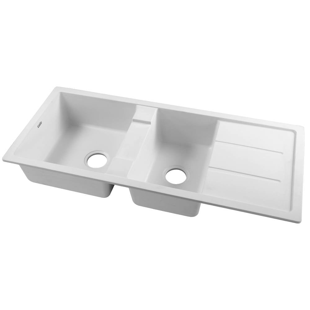 Cefito Granite Kitchen Sink 1160x500mm Double Bowl White