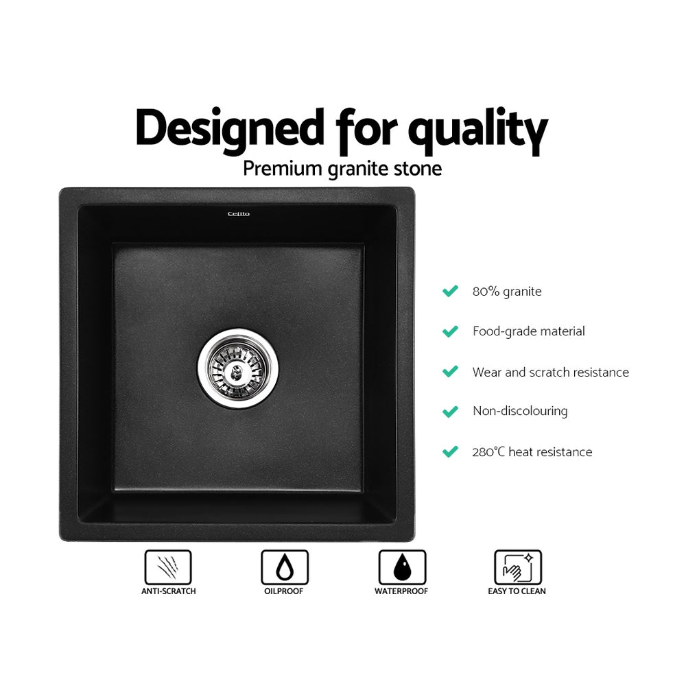 Cefito 45cm Granite Kitchen Sink Under/Topmount Black