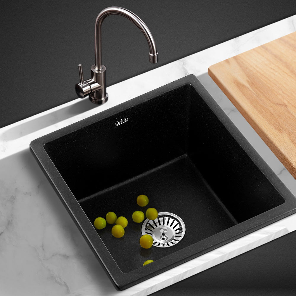 Cefito 45cm Granite Kitchen Sink Under/Topmount Black