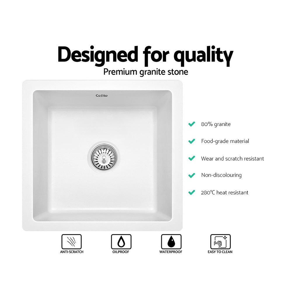 Cefito 450mm Granite Kitchen Sink Under/Topmount White