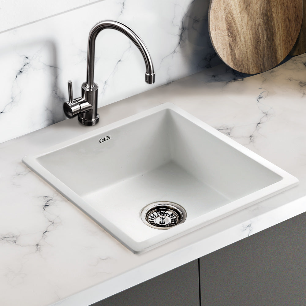 Cefito 450mm Granite Kitchen Sink Under/Topmount White