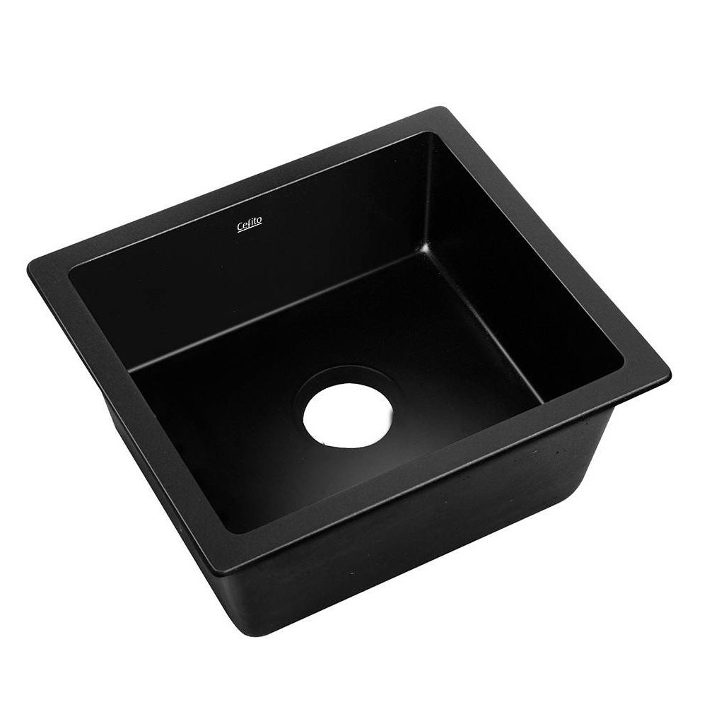 Cefito 460x410mm Granite Kitchen Sink Under/Topmount Black