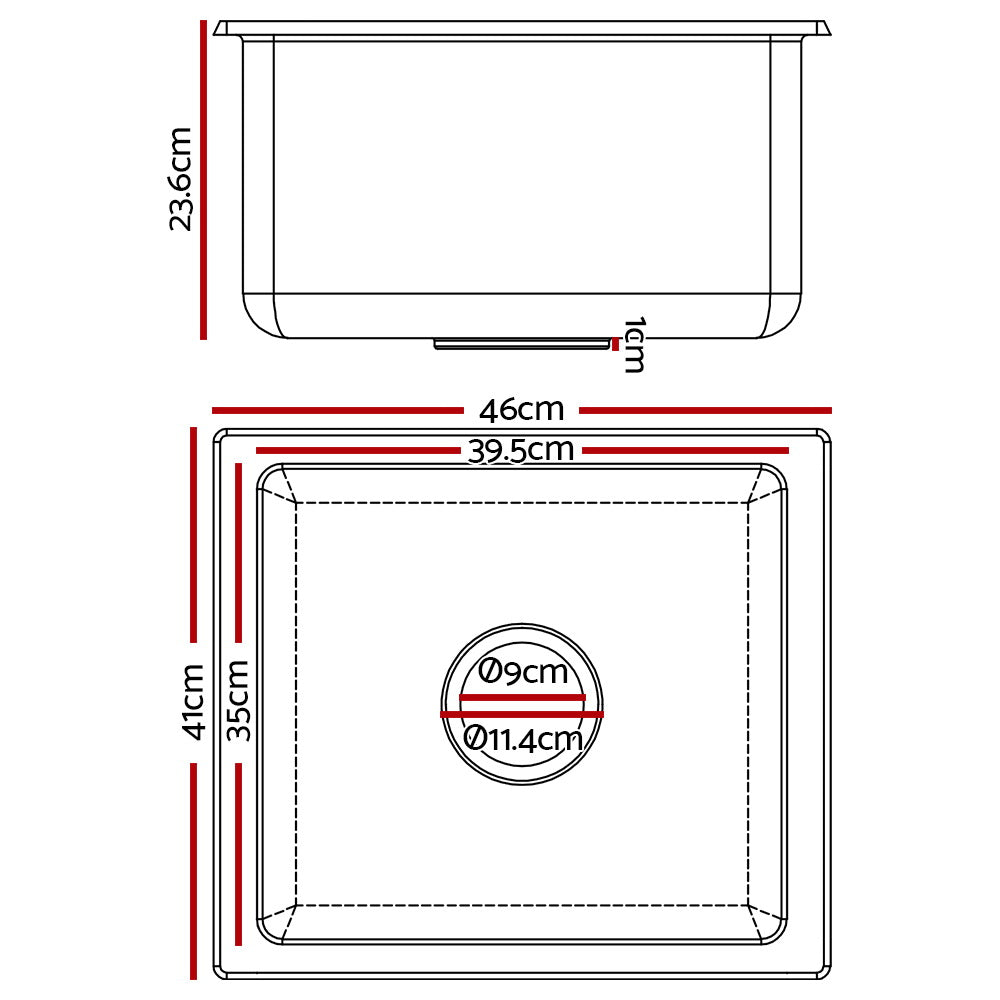 Cefito 46x41cm Granite Kitchen Sink Under/Topmount White