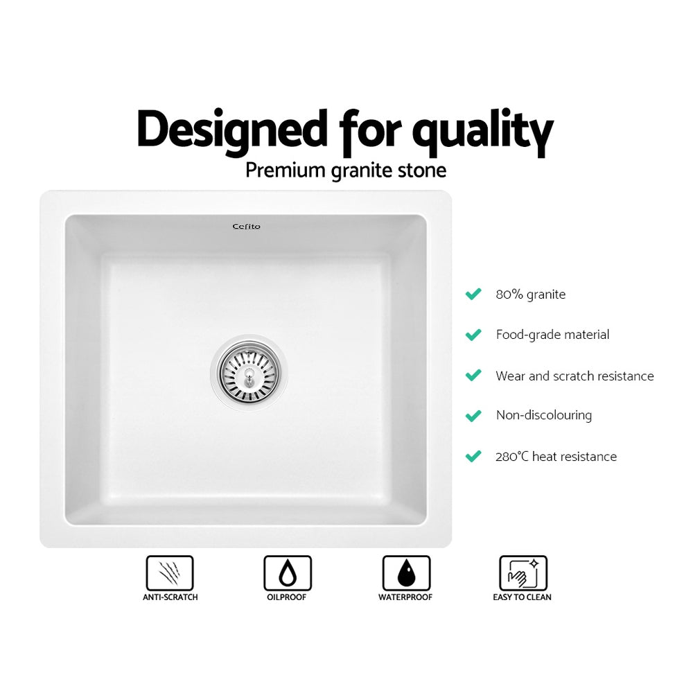 Cefito 46x41cm Granite Kitchen Sink Under/Topmount White