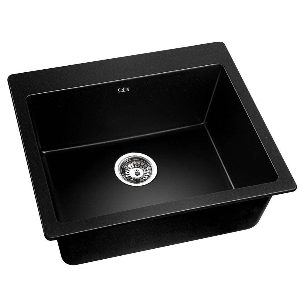 Cefito Granite Kitchen Sink 570x500MM Black Under or Topmount