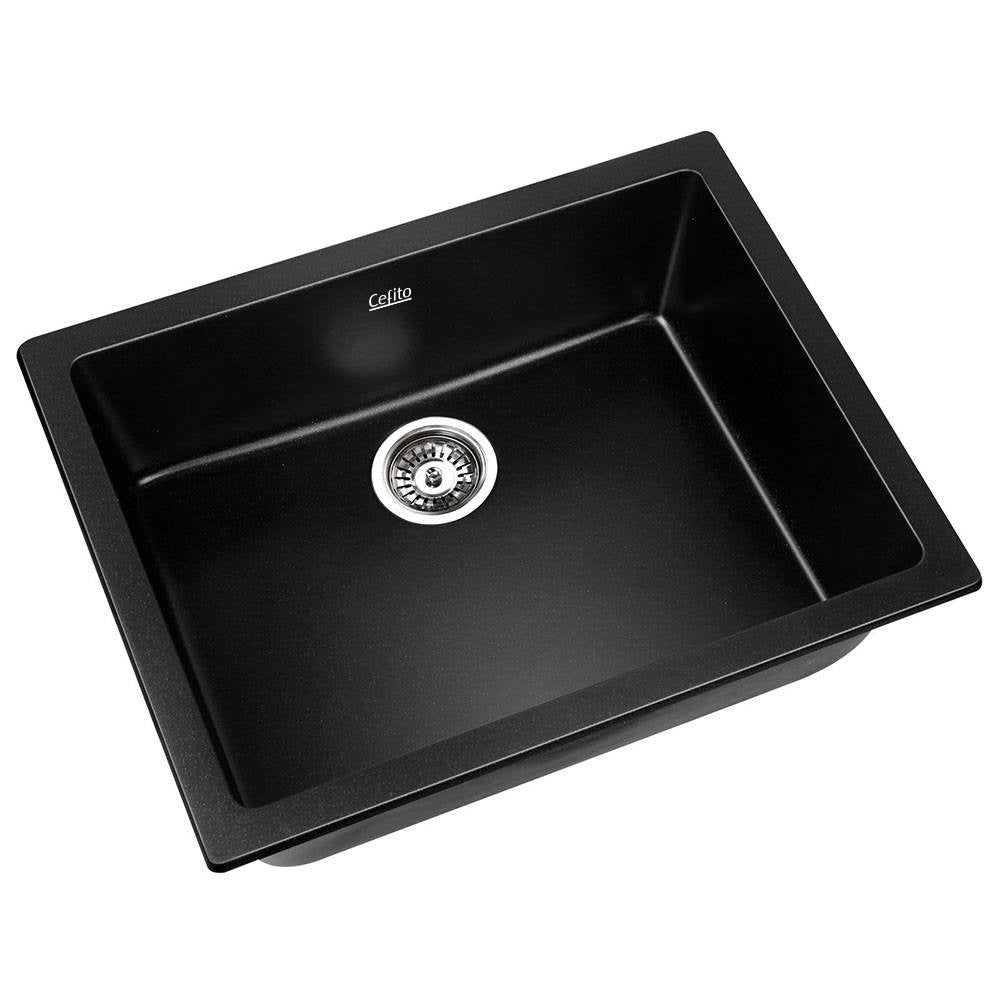 Cefito 610x470mm Granite Kitchen Sink Black