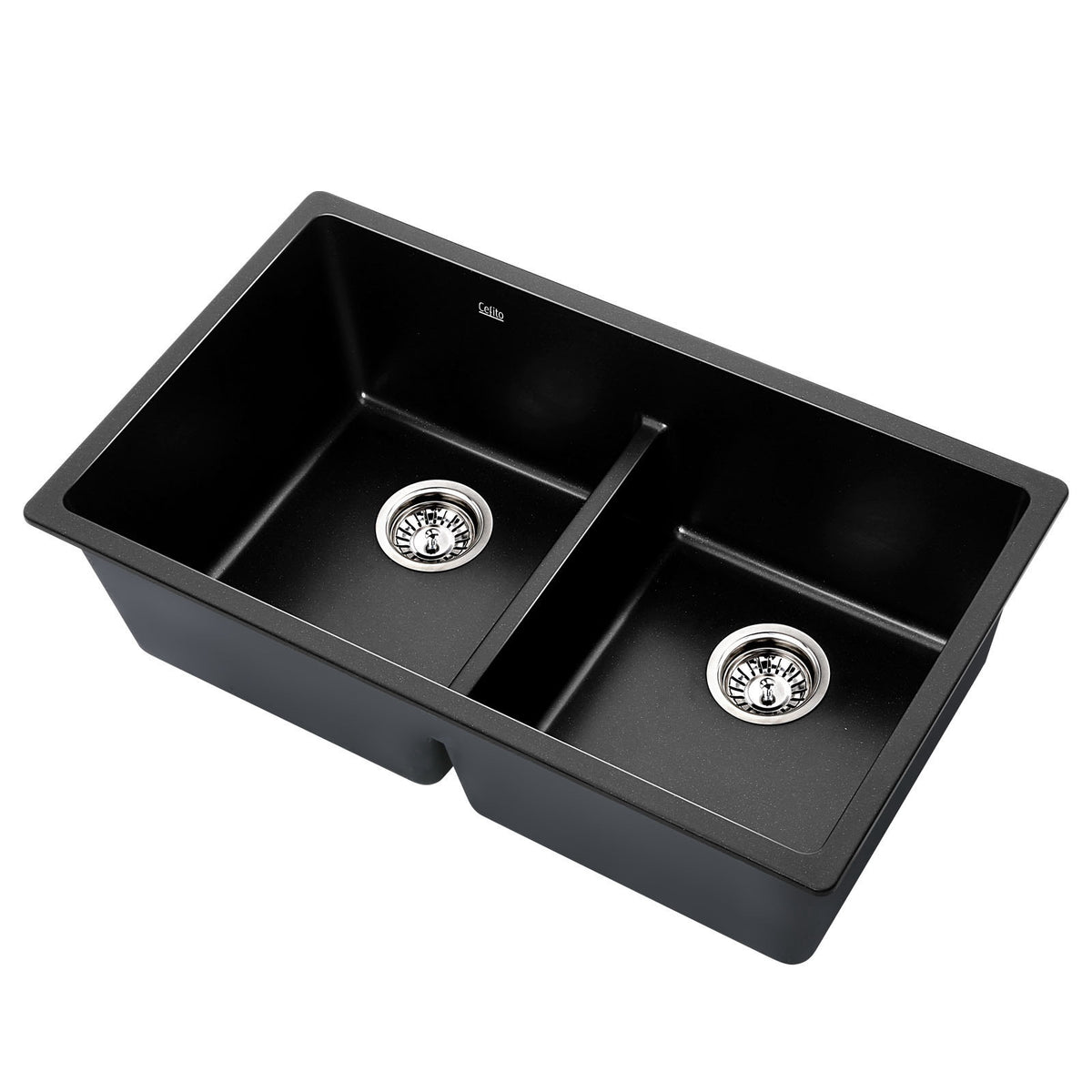 Cefito Stone Kitchen Sink Granite Double Bowl Black