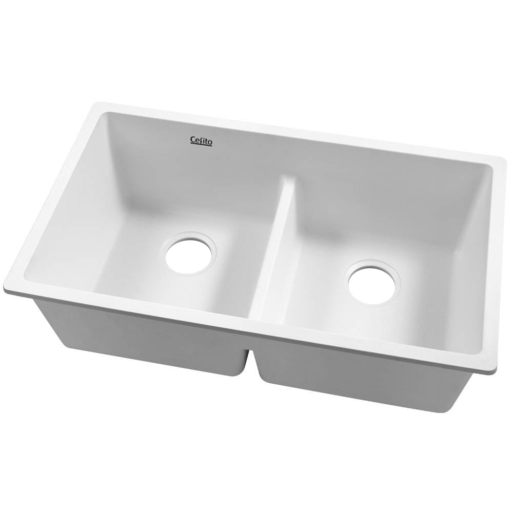 Cefito 790x460mm Double Bowl Kitchen Sink Granite Under/Topmount White