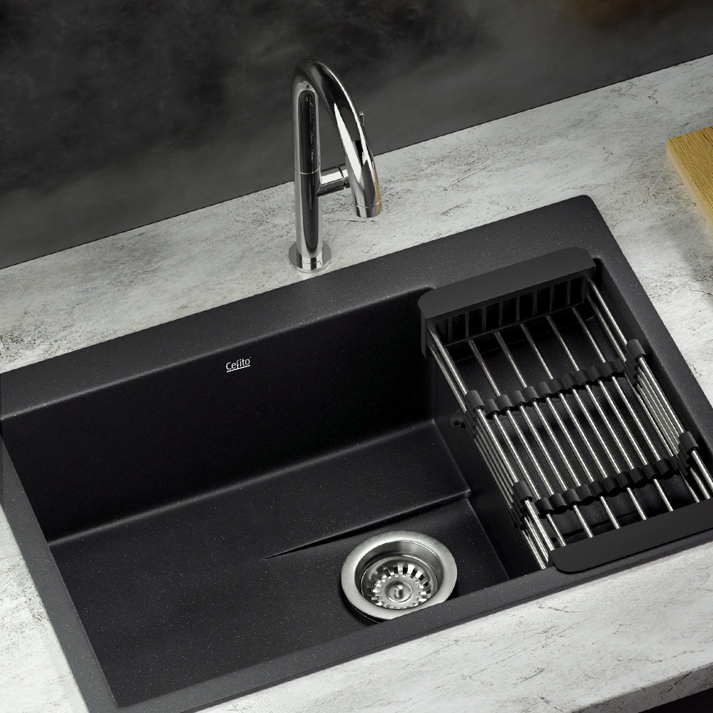 Cefito 80x48cm Granite Kitchen Sink Black