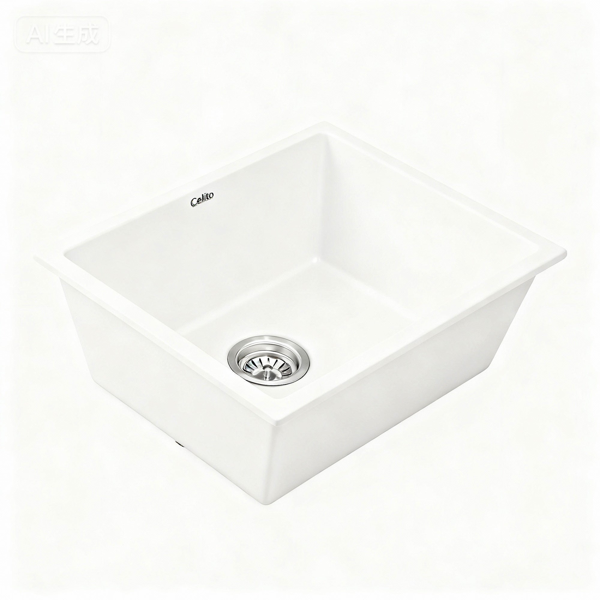Cefito Kitchen Sink 55x45cm Granite Stone Sink Single Bowl White