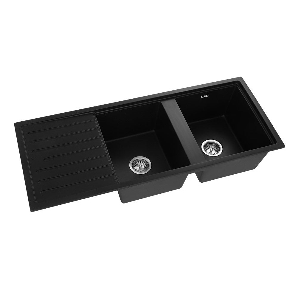 Cefito Double Bowl Granite Kitchen Sink 116x49cm Black