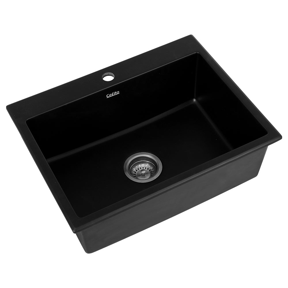 Cefito 600mm Granite Kitchen Sink Single Bowl Black