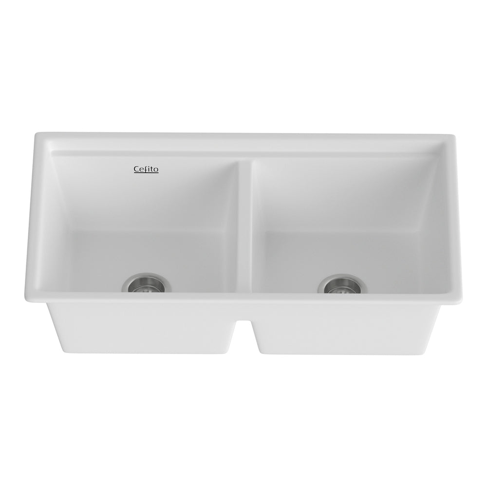 Cefito Double Bowl Granite Kitchen Sink 79cm White