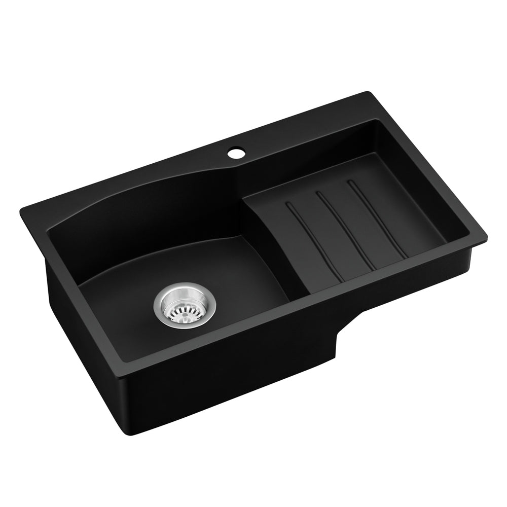 Cefito 74x45cm Granite Kitchen Sink Single Bowl Black