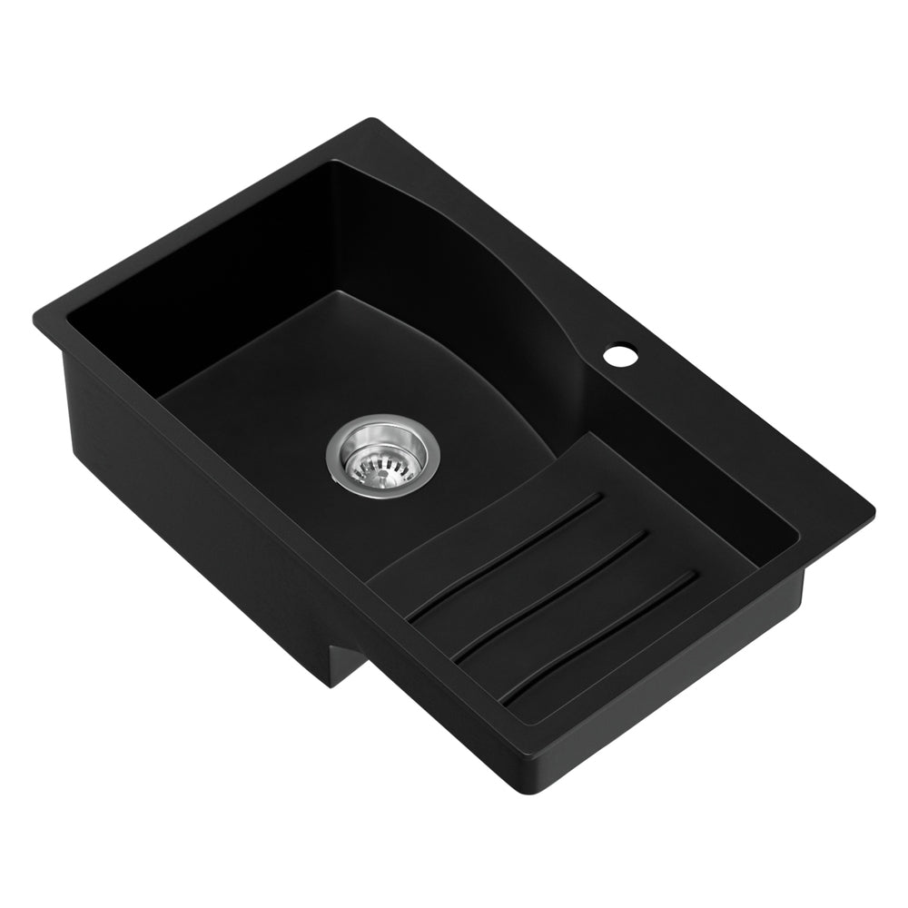 Cefito 74x45cm Granite Kitchen Sink Single Bowl Black