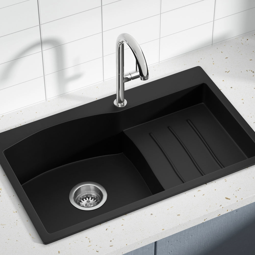 Cefito 74x45cm Granite Kitchen Sink Single Bowl Black