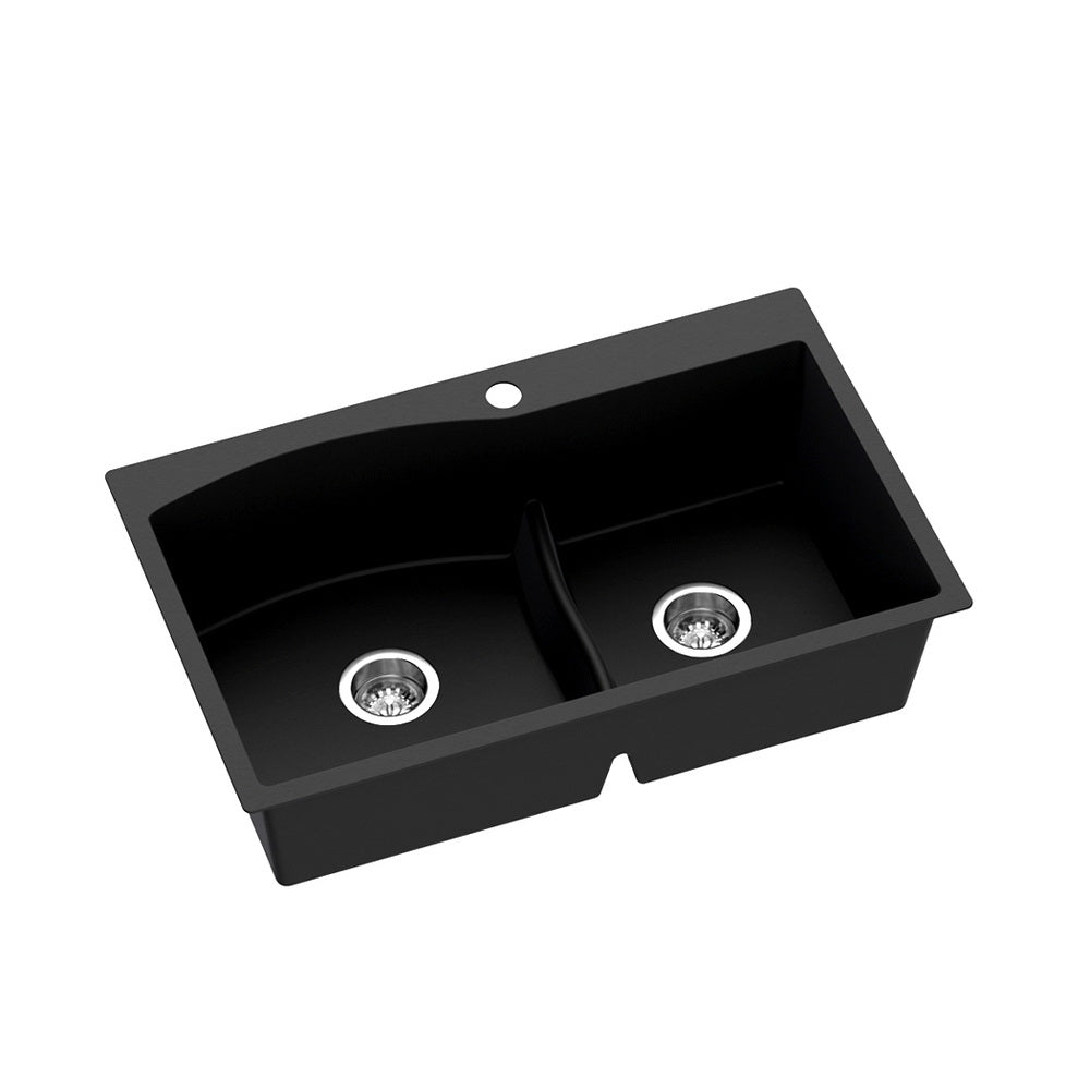Cefito 76x47cm Double Bowl Granite Kitchen Sink Black