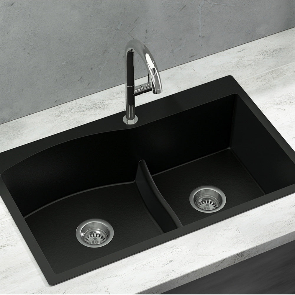 Cefito 76x47cm Double Bowl Granite Kitchen Sink Black