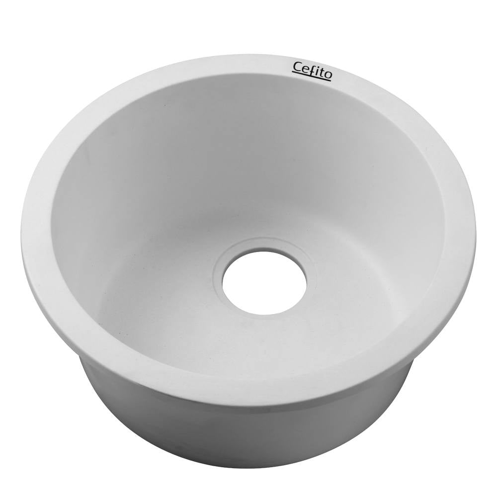 Cefito 430MM Round Granite Kitchen Sink Under/Topmount White