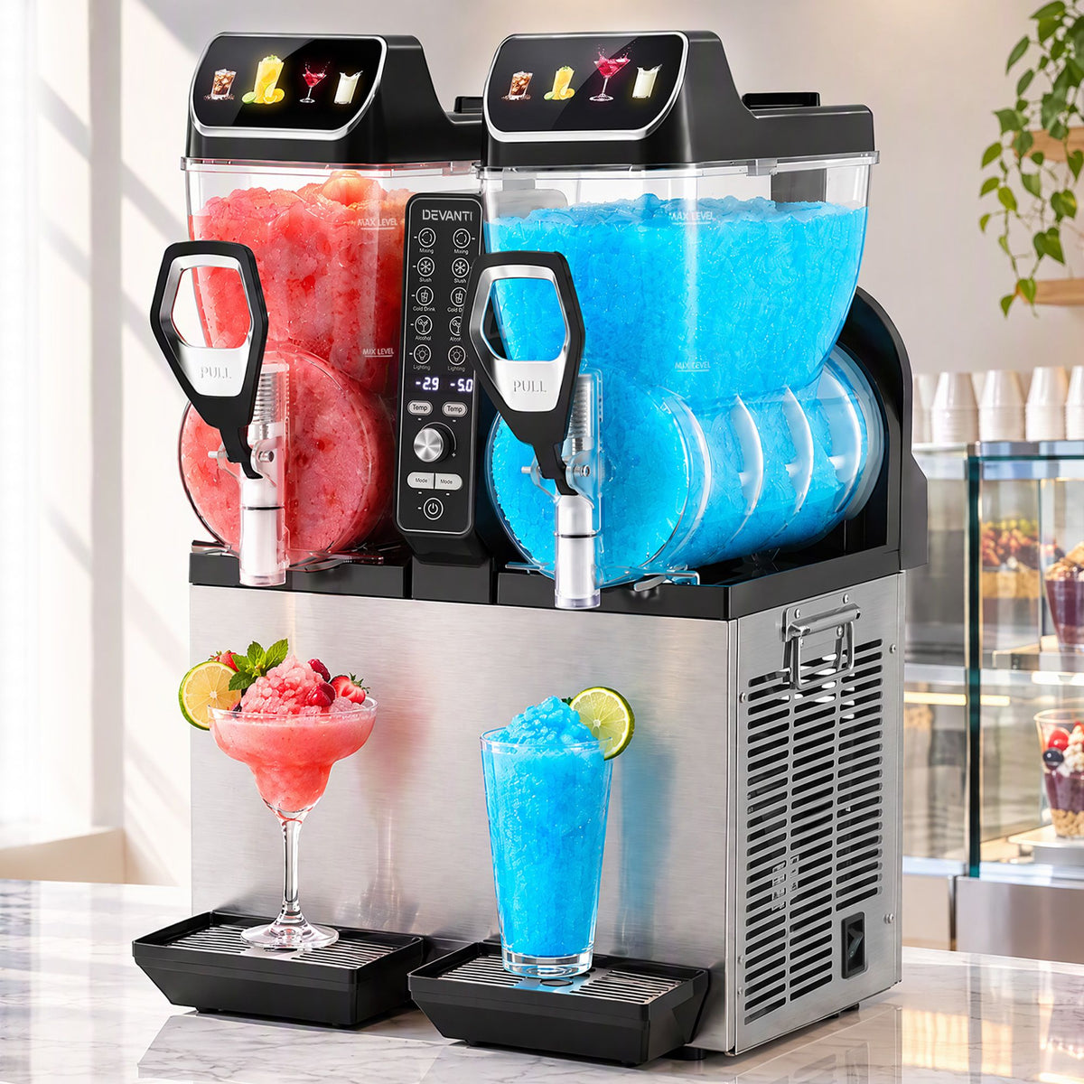 Devanti Commercial Dual Tank Slushie Machine 15L x2 Silver