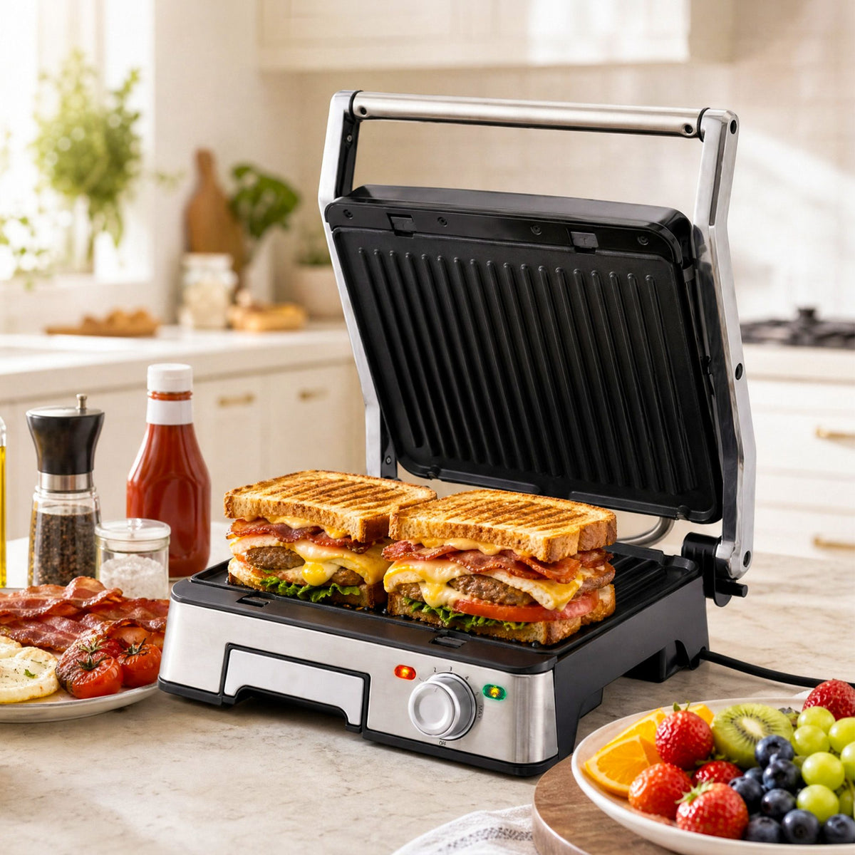Devanti 2000W Panini Press Grill Sandwich Maker 4 Slice