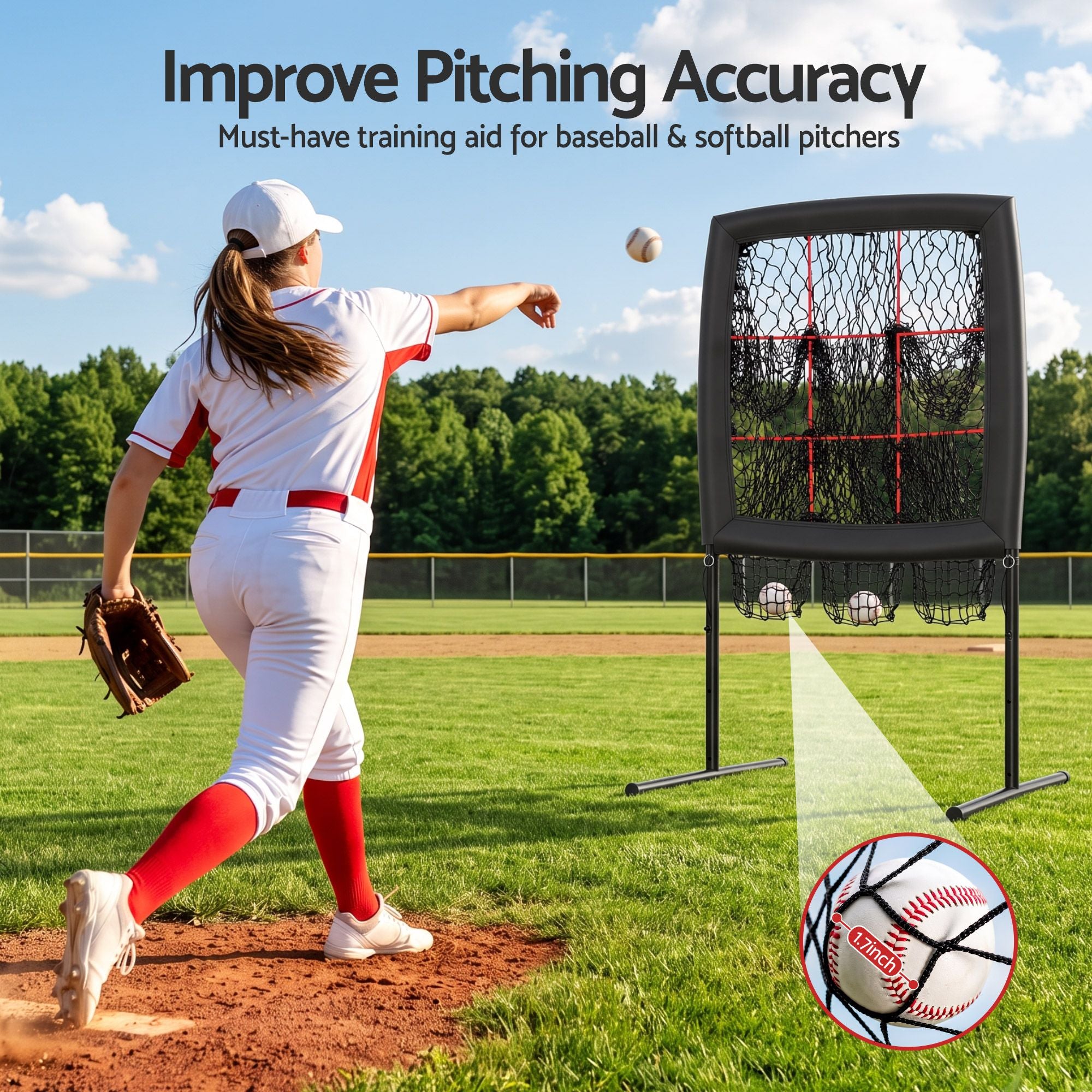 Everfit Baseball Pitching Net Training Target Softball Practice 9 Hole Black