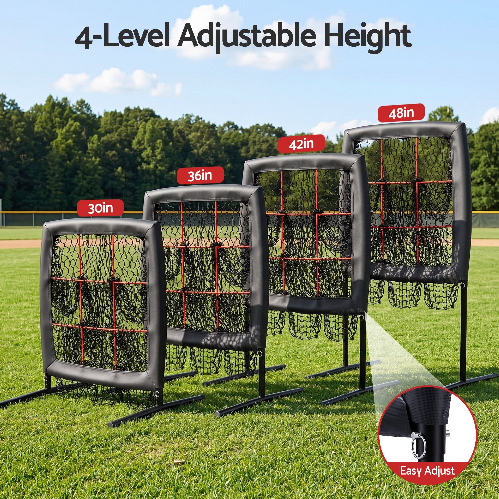 Everfit Baseball Pitching Net Training Target Softball Practice 9 Hole Black
