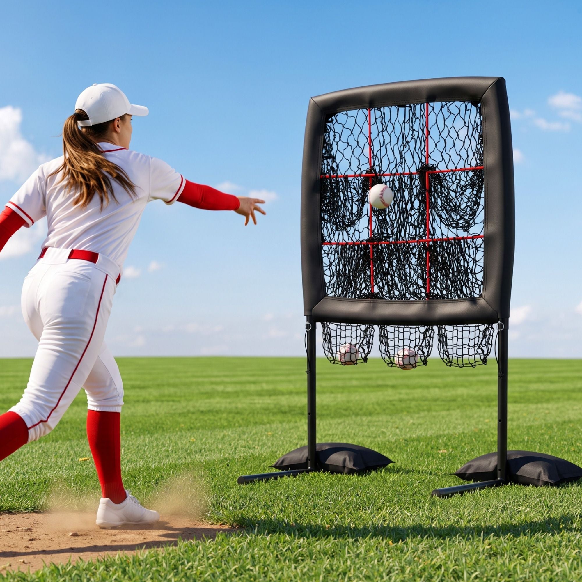 Everfit Baseball Pitching Net Training Target Softball Practice 9 Hole Black