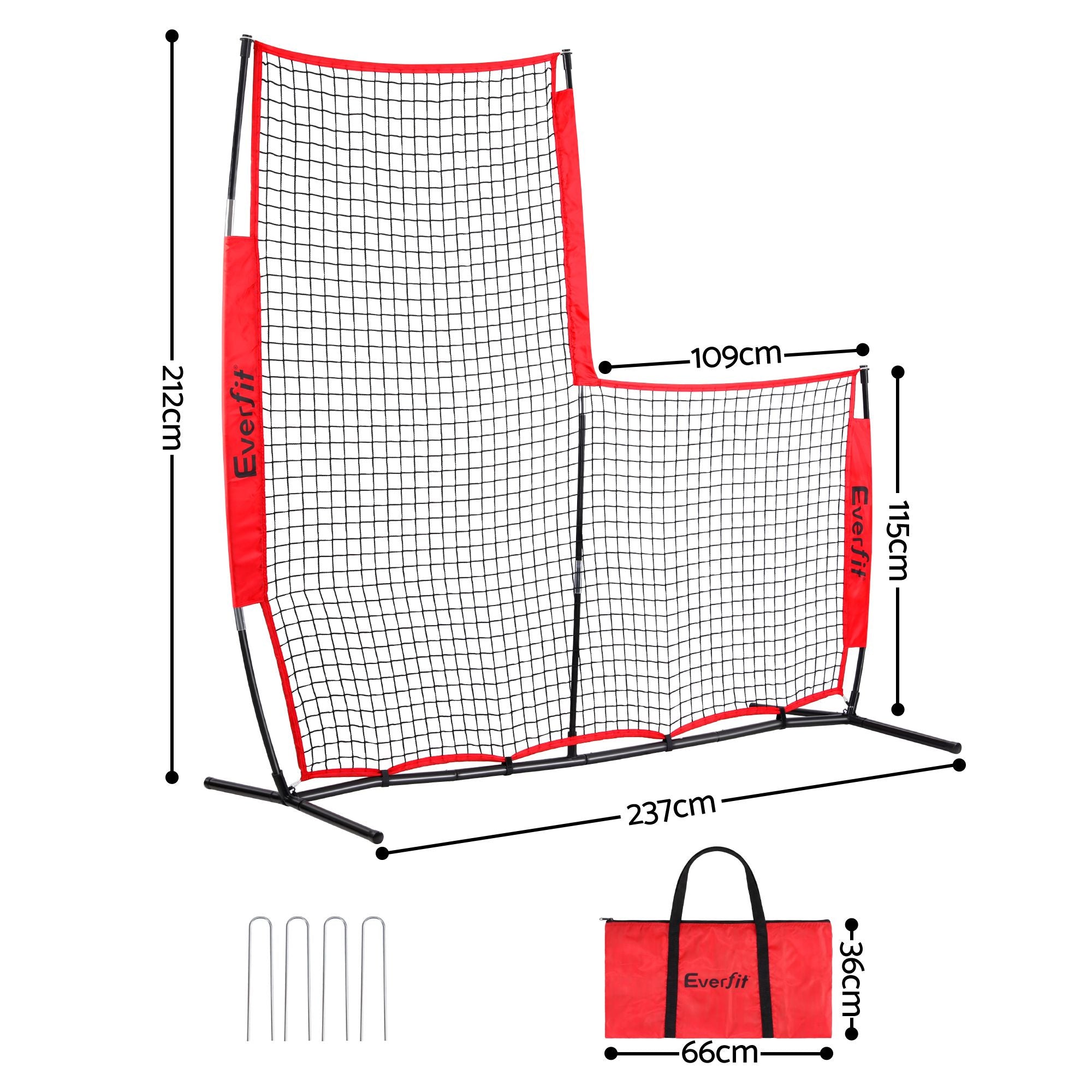 Everfit Baseball Pitching Net L Screen Softball Practice Portable Black