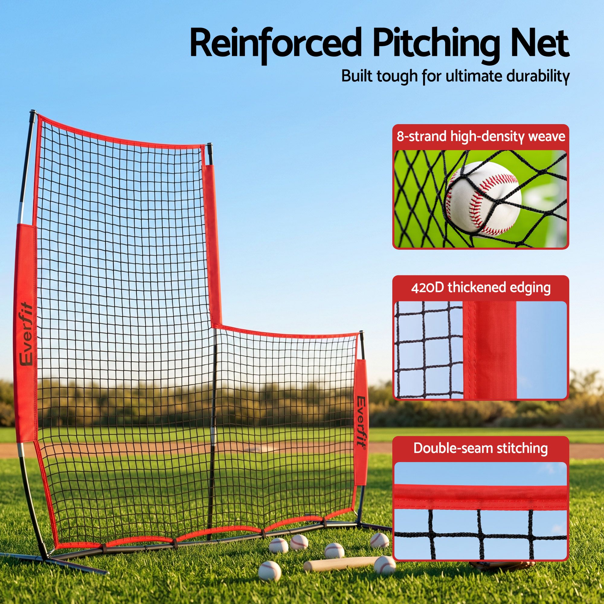 Everfit Baseball Pitching Net L Screen Softball Practice Portable Black