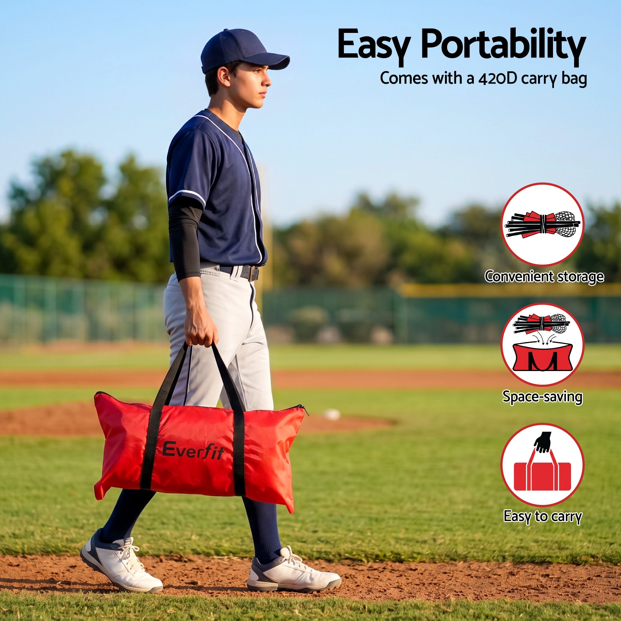 Everfit Baseball Pitching Net L Screen Softball Practice Portable Black
