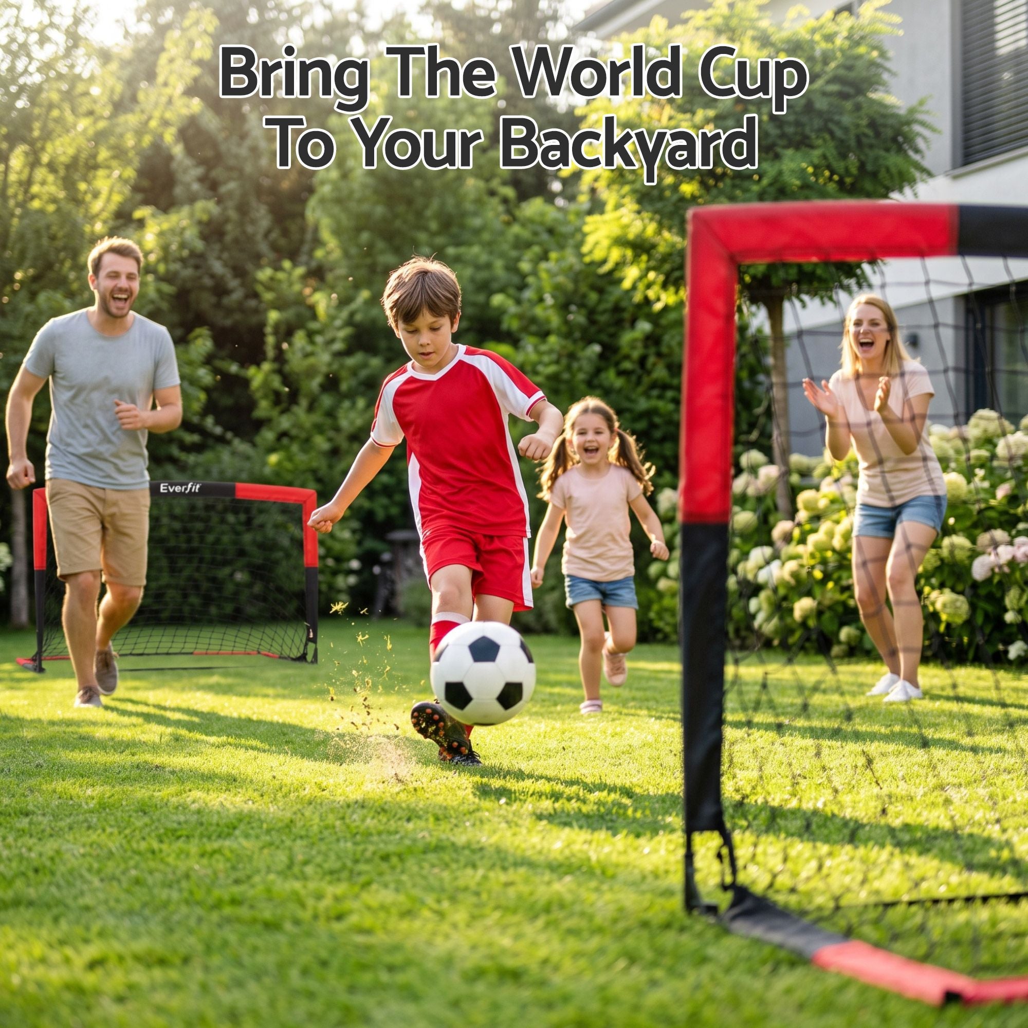 Everfit Pop Up Soccer Goal Nets Heavy Duty Portable Kids Training Set 2 Pcs Red