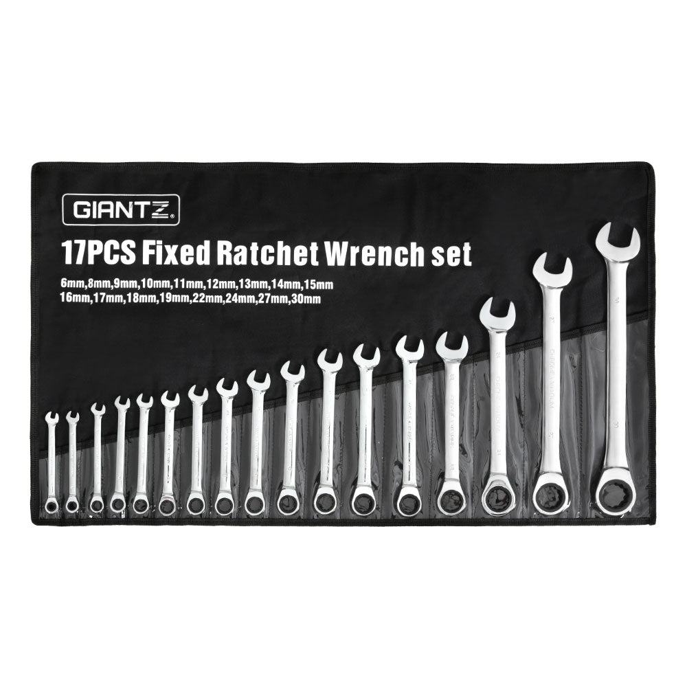Giantz Metric Ratchet Spanner Set 17pcs 6MM-30MM Silver
