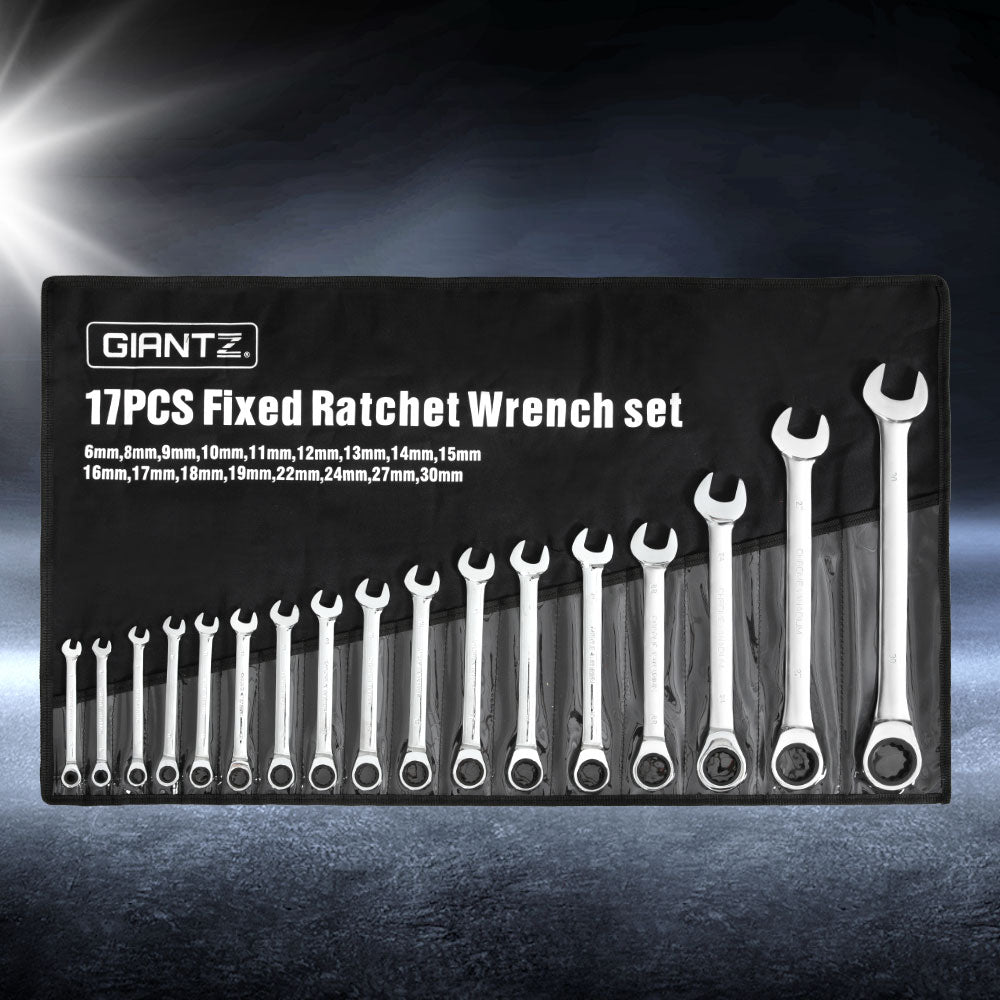 Giantz Metric Ratchet Spanner Set 17pcs 6MM-30MM Silver