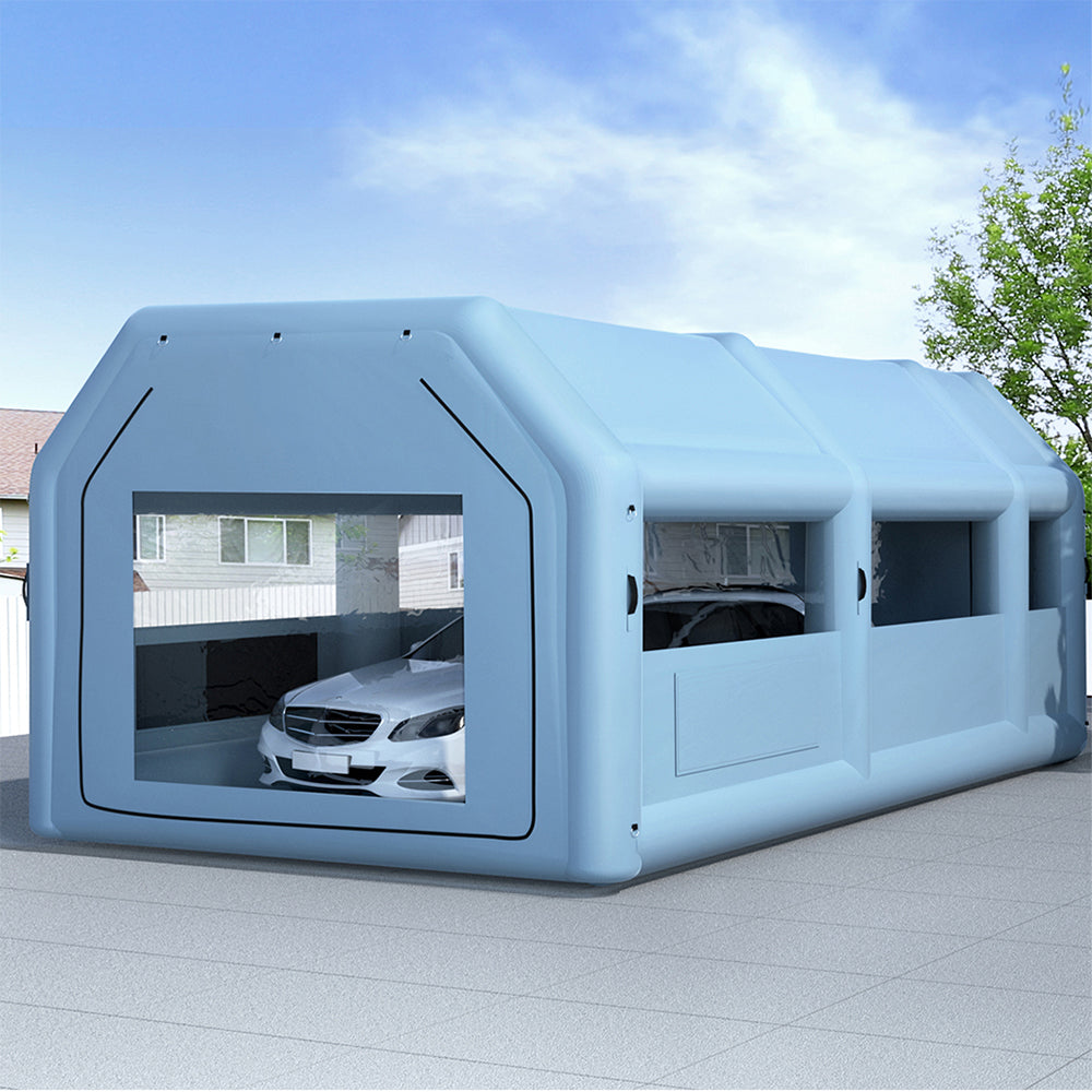 Giantz 8.5x4.8m Inflatable Car Paint Tent Spray Booth Blue with Filter System & 2 Blowers