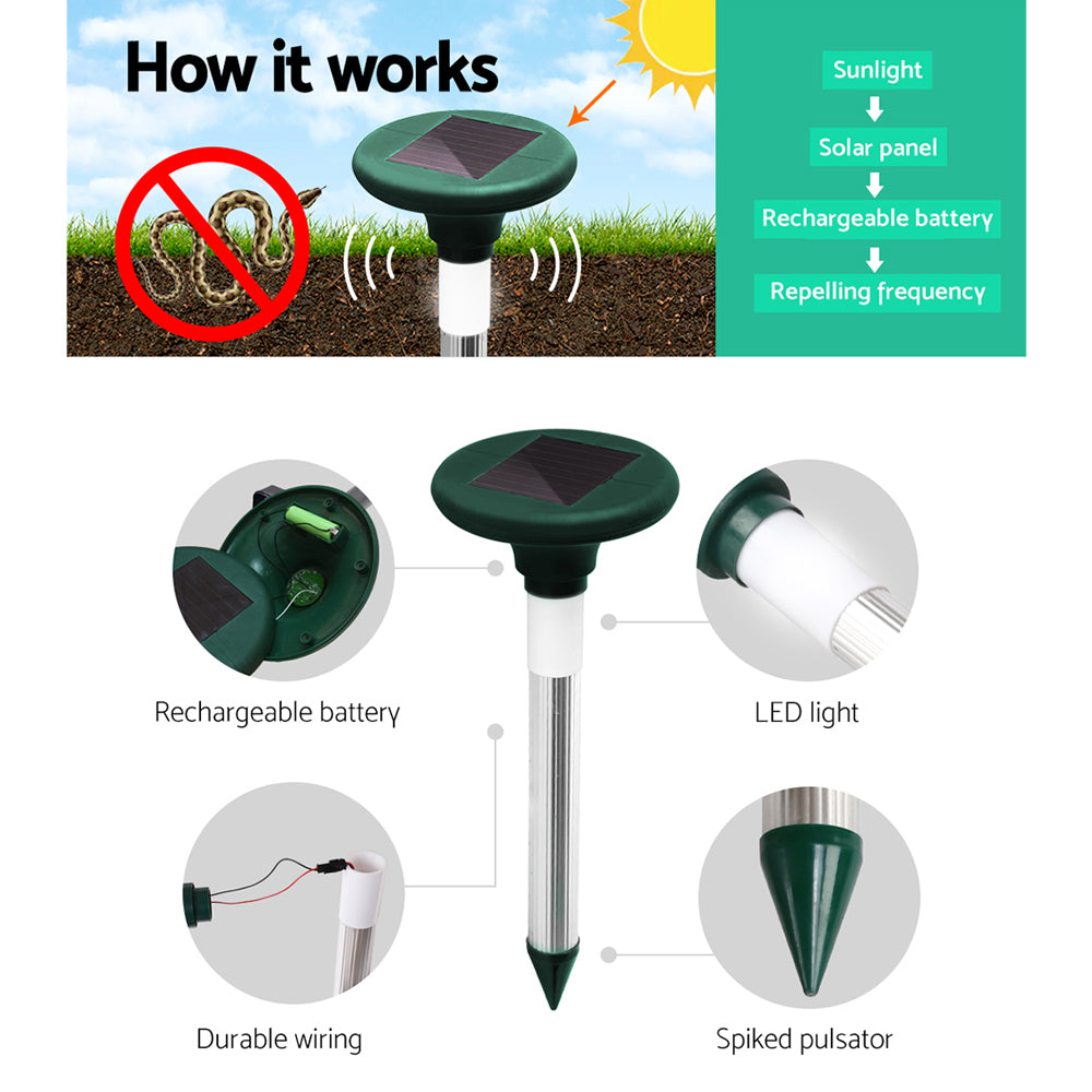 Gardeon 12-Pack Solar LED Snake Repellers Ultrasonic Pest Control