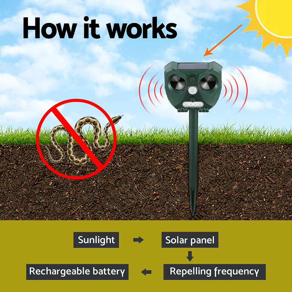 Gardeon Ultrasonic Snake Repeller Solar USB Rechargeable Green