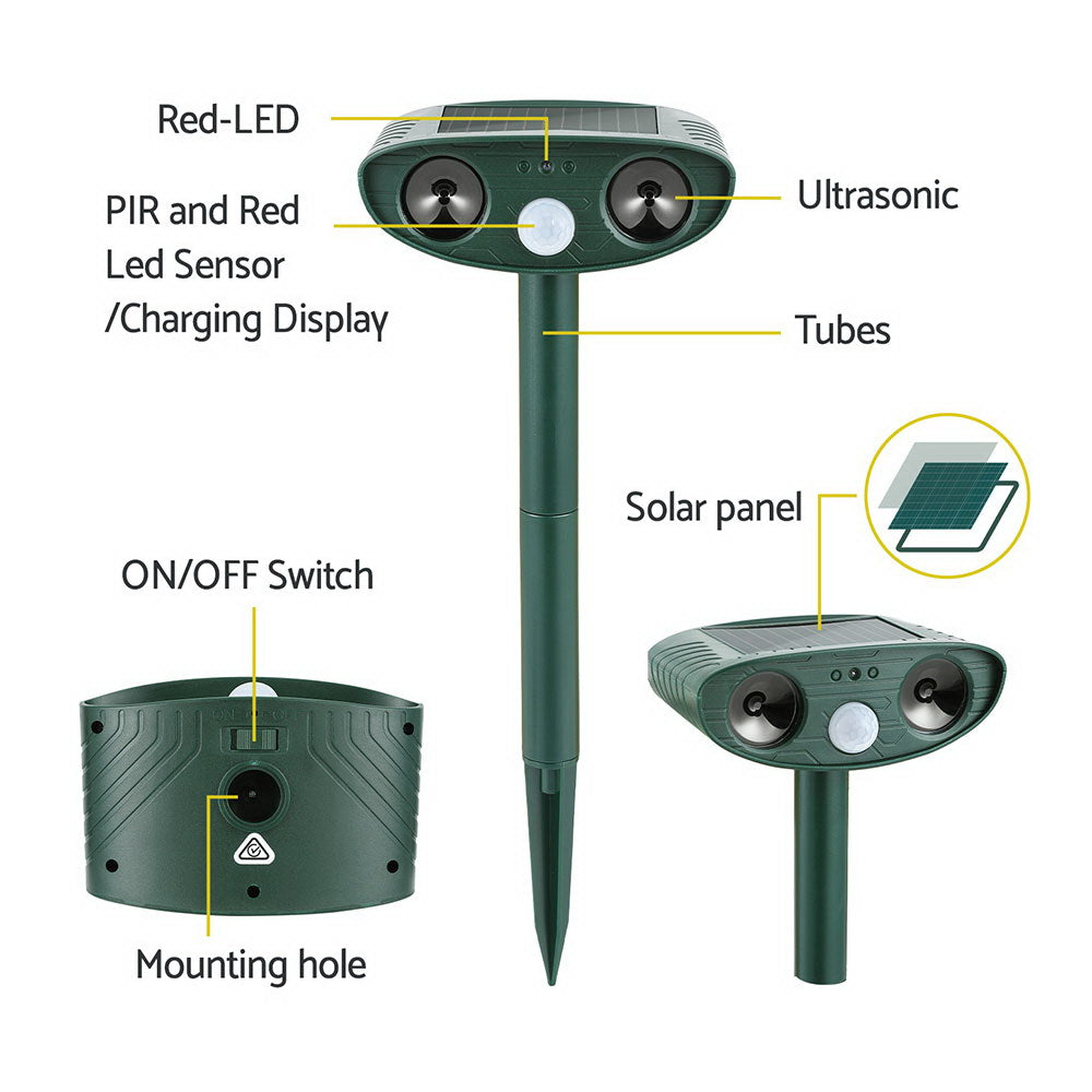 Gardeon Ultrasonic Snake Repeller Battery USB Solar Powered Green