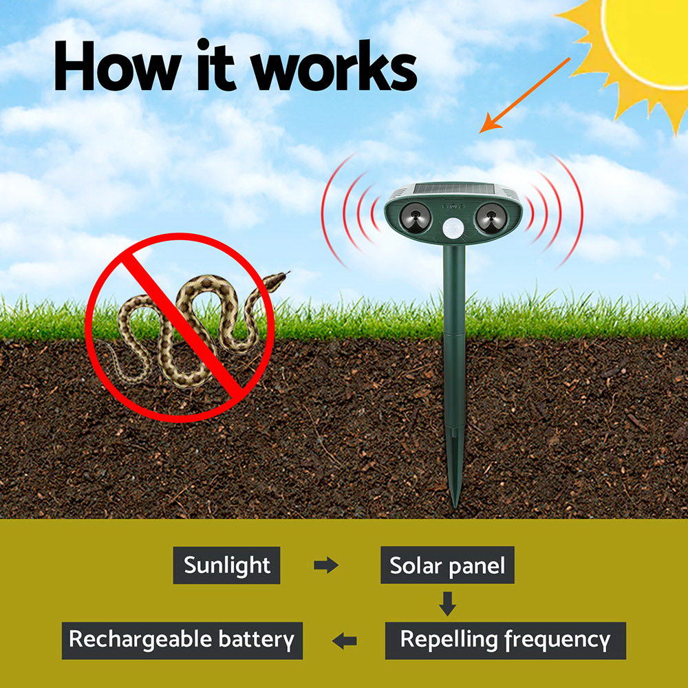 Gardeon Ultrasonic Snake Repeller Battery USB Solar Powered Green