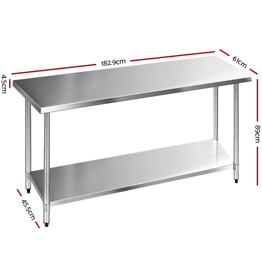 Cefito 1829x610mm Stainless Steel Kitchen Bench 304 Commercial Grade