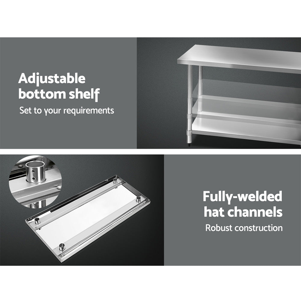 Cefito 1524x610mm Stainless Steel Kitchen Bench Movable Wheels 304