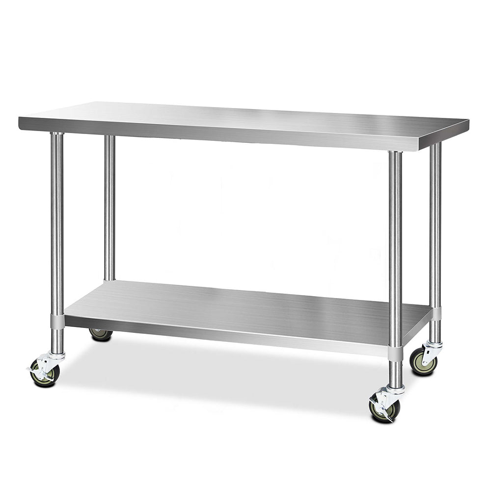 Cefito 1524x610mm Stainless Steel Kitchen Bench Movable Wheels 304