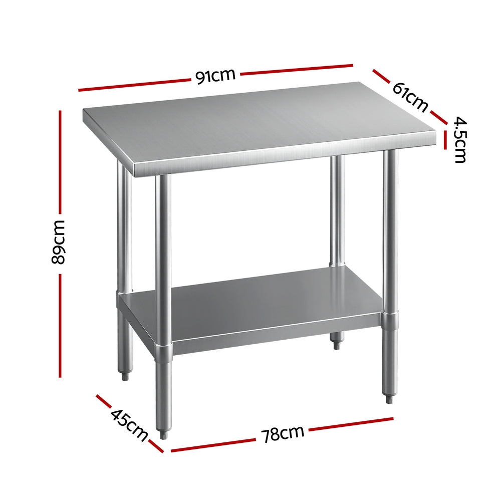 Cefito 910x610mm Stainless Steel Kitchen Work Bench Adjustable Shelf