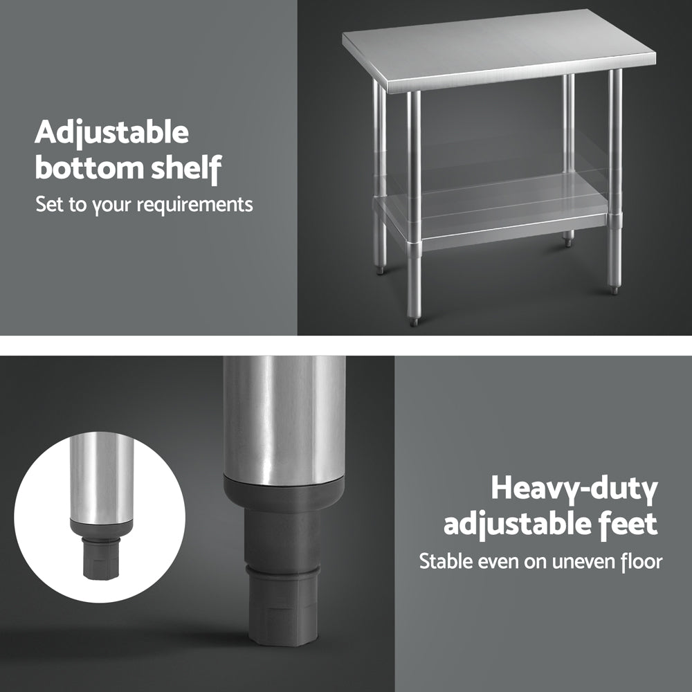 Cefito 910x610mm Stainless Steel Kitchen Work Bench Adjustable Shelf