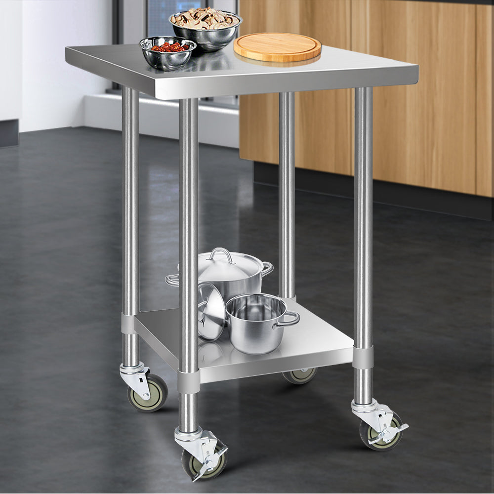 Cefito 762mm Stainless Steel Kitchen Bench with Wheels