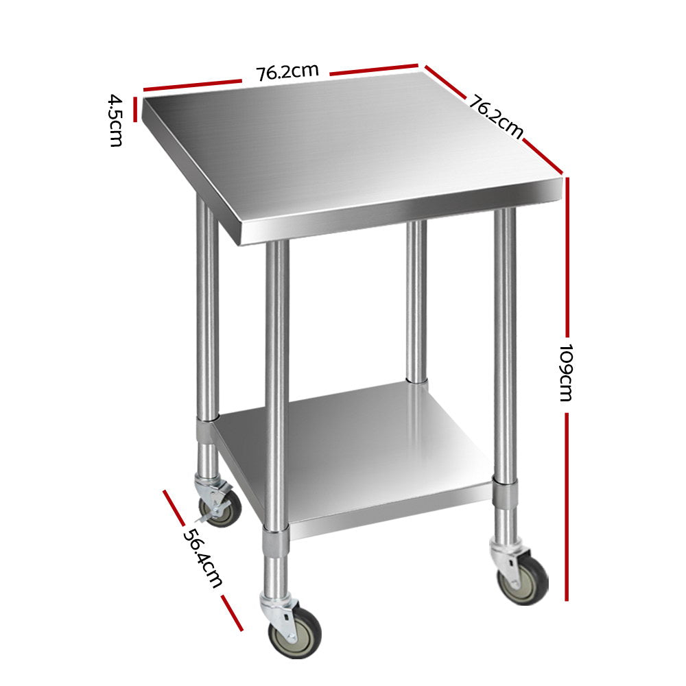 Cefito 762mm Stainless Steel Kitchen Bench with Wheels