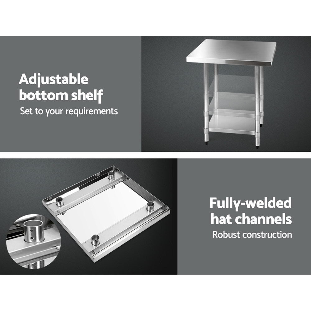 Cefito 762mm Stainless Steel Kitchen Bench with Wheels