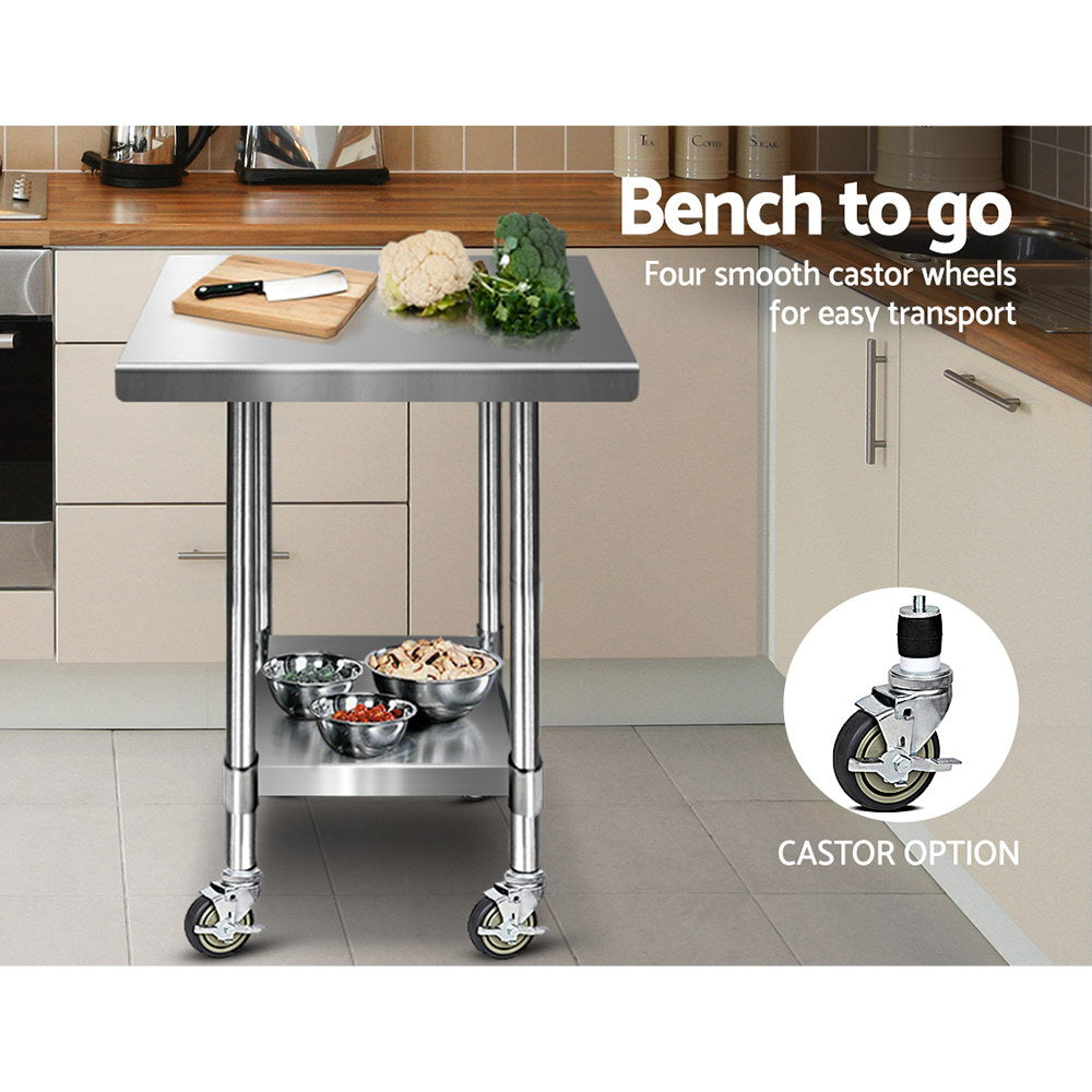Cefito 762mm Stainless Steel Kitchen Bench with Wheels