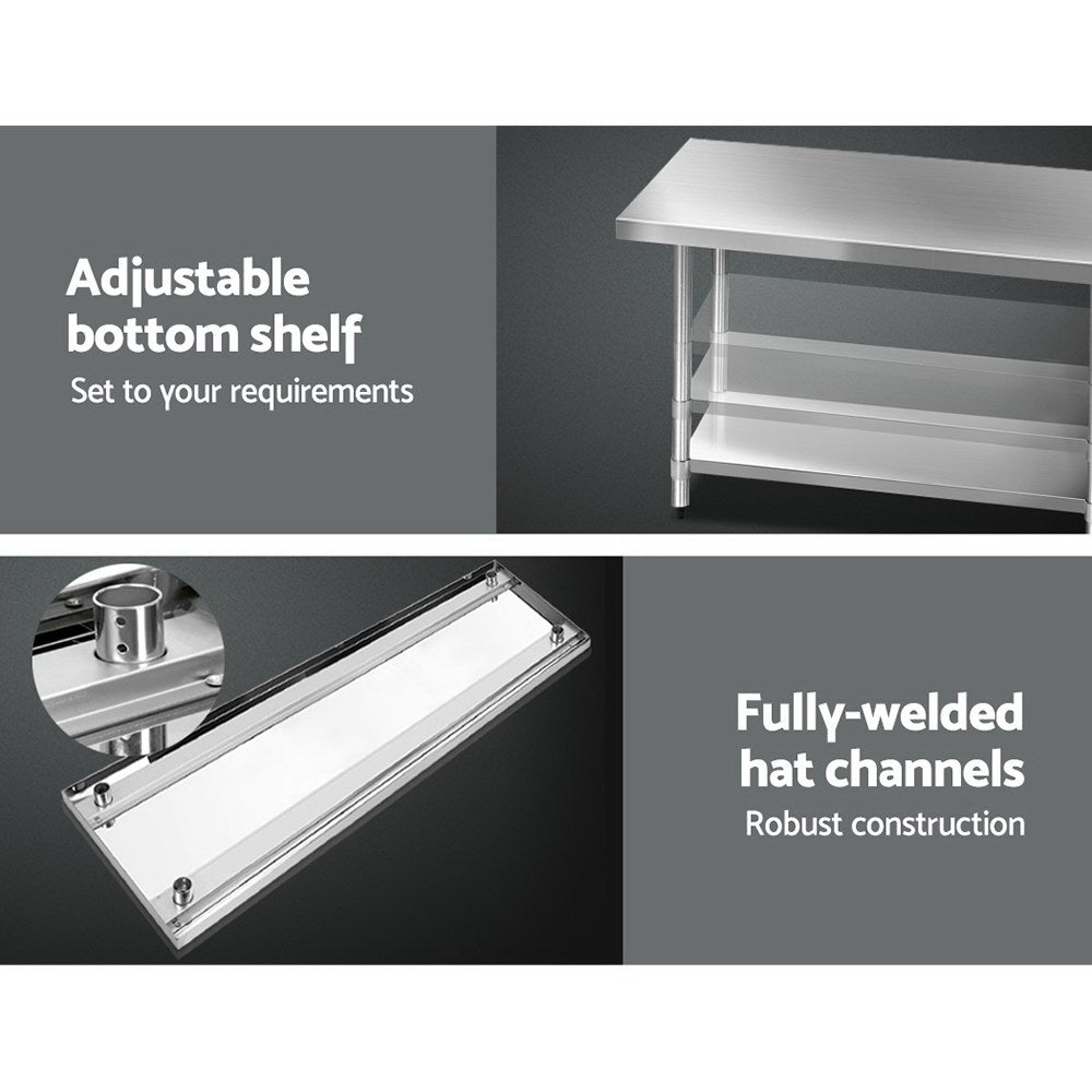 Cefito 1829x760mm Stainless Steel Kitchen Bench with Wheels