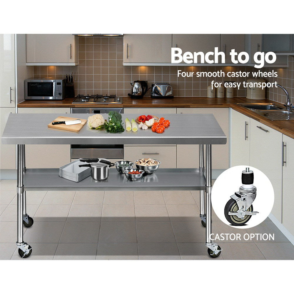 Cefito 1829x760mm Stainless Steel Kitchen Bench with Wheels